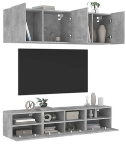 Mobili Tv A Muro Con Led 5pz Grigio Cemento Legno Multistrato /