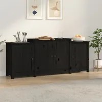 Credenza Nera 164x37x68 cm in Legno Massello di Pino 821496