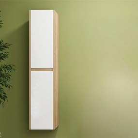 Colonna bagno sospesa 166 cm colore rovere naturale e bianco lucido | LAC-AMFI-RB - KAMALU