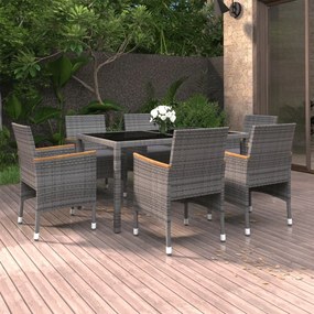 Set da Pranzo Giardino 7 pz Polyrattan e Vetro Temperato Grigio