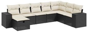 Set divani da giardino con cuscini 8 pz nero in polyrattan