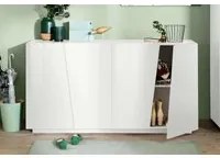 Credenza moderna a 4 ante, Made in Italy, Madia da cucina, Buffet di design da soggiorno, cm 159x43h86, Bianco lucido