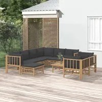 Set Salotto da Giardino 10pz con Cuscini Grigio Scuro Bamb