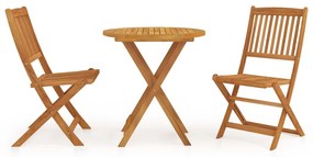 Set Da Pranzo Da Giardino 3 Pz Pieghevole İn Massello Di Acacia /