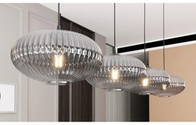 Lampadario 4 Luci Iris In Acciaio Nero Paralume Plissettato Fumè