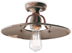 Plafoniera Vintage Country Ferro E Ceramica Tortora D40 1 Luce E27