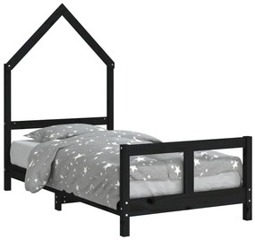 Giroletto per bambini nero 80x160 cm in legno massello di pino
