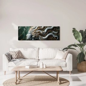 Quadro su tela – Donna unita alla natura con foglie dorate