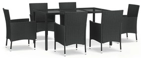 Set da pranzo da giardino 7 pz nero con cuscini in polyrattan