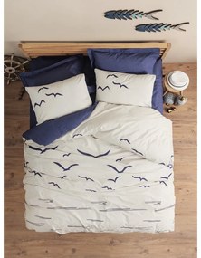 Set copripiumino e federa blu/color crema in cotone renforcé per letto singolo 140x200 cm Larum – Mijolnir