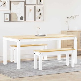 Set Da Pranzo 3 Pz Panama Bianco İn Legno Massello Di Pino /