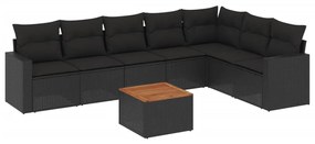 Set divani da giardino con cuscini 8 pz nero in polyrattan