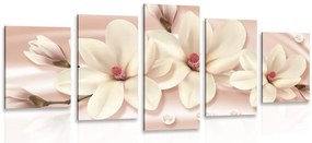 Quadri 5 pezzi – Magnolia di lusso con perle