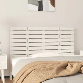 Testiera Da Parete Bianca 156x3x63 Cm İn Legno Massello Di Pino /