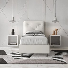Letto singolo imbottito similpelle Appia senza rete, con rete e contenitore, Bianco / Con Rete