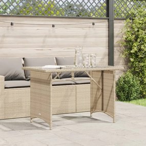 Tavolo da giardino piano in vetro beige 110x68x70 cm polyrattan