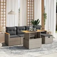 Set Divano da Giardino 6 pz con Cuscini Grigio in Polyrattan 3276035