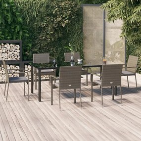 Set da pranzo giardino 7pz nero e grigio con cuscini polyrattan