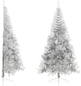 Albero di Natale Artificiale a Metà con Supporto in Varianti di Colore e Materiale, 210 cm / Argento / PET