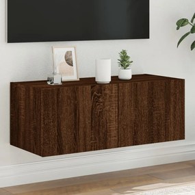Mobile Tv A Parete Con Luci Led Rovere Marrone 80x35x31 Cm /