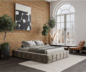 Letto matrimoniale imbottito beige con spazio contenitivo e rete 200x200 cm Aruba L - Maison de Rêve