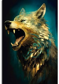 Quadro su tela – Lupo blu-oro