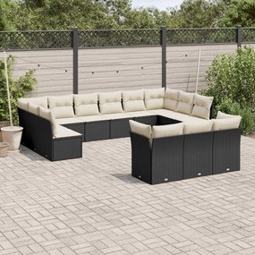 Set divani da giardino 13pz con cuscini nero in polyrattan