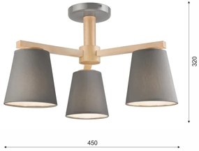 Plafoniera ELLIE 3xE27/60W/230V grigio/rovere