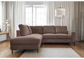 Divano letto in velluto a coste marrone (angolo sinistro) Lofty Lilly - Miuform