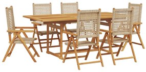 Set pranzo da giardino 7 pz beige polyrattan e legno massello