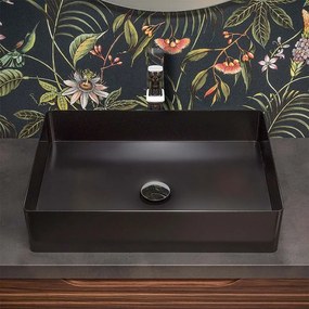 Lavabo da appoggio rettangolare 58x38 cm in acciaio inox nero opaco   Goya