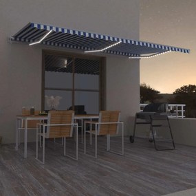 Tenda Automatica Con Sensore Vento E Led 600x350 Cm Blu Bianca /