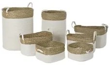 Set di Cestini DKD Home Decor Bianco Cotone Fibra naturale (41 x 41 x 52,5 cm) (7 Pezzi)