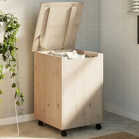Cesta Biancheria Con Ruote Rana 45x45x64 Cm Legno Massello Pino /