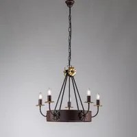 Lampadario Rustico 5 Luci Ferro Nero e Ruggine Decorazioni Oro serie Kansas