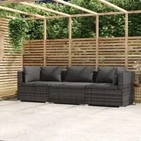 Divano a 3 Posti con Cuscini in Polyrattan Grigio cod mxl 39481