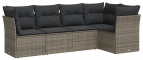 Set Divano da Giardino 5 pz con Cuscini Grigio in Polyrattan