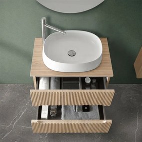 Mobile bagno sospeso 80 cm rovere chiaro cannettato con top e specchio Bali