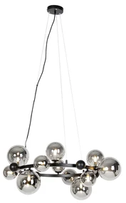 Lampadario Art Déco nero con vetro fumé 12 luci - DAVID