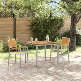 Set da pranzo giardino  set 3 pezzi grigio, legno metallo, legno