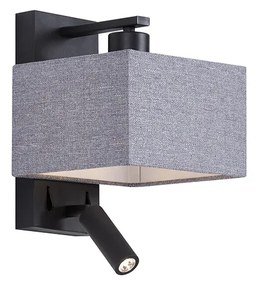 Applique da parete moderna nera con quadrato grigio e luce di lettura - Puglia