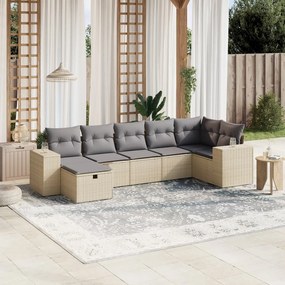 Set Divano da Giardino 7 pz con Cuscini Beige Misto Polyrattan