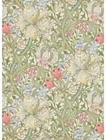 Morris & Co Carta da parati Golden Lily - Green/ Red