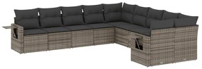 Set divano da giardino 10 pz con cuscini grigio in polyrattan