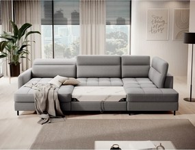 Divano angolare grigio chiaro allungabile/con contenitore (con penisola a destra/a U) e rivestimento in velluto Berrto – ELTAP