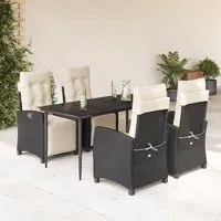 Set da Pranzo da Giardino 5 pz Nero con Cuscini in Polyrattan 3212949