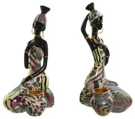 Statua Decorativa Home ESPRIT Multicolore Africana 9 x 7 x 16,5 cm (2 Unità)