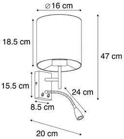 Lampada da parete intelligente in acciaio con paralume grigio incl. Wifi A60 - Stacca