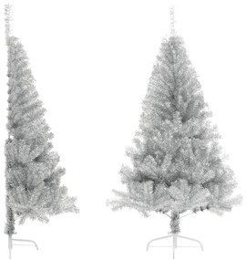 Albero di Natale Artificiale a Metà con Supporto in Varianti di Colore e Materiale, 180 cm / Argento / PET