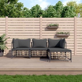 Set Divani da Giardino 4 pz con Cuscini Antracite in Polyrattan